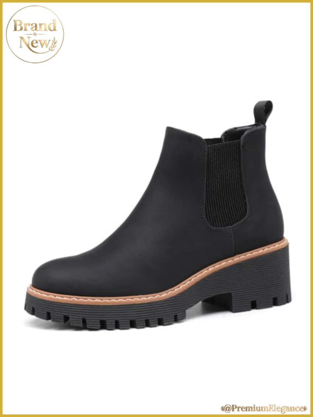 Women's Chunky Platform Chelsea Ankle Boots Faux Leather Suede Low Wedge